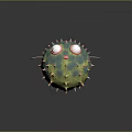 Fantasy Spiked Green Spherical Creature With Large Eyes Red Lips And Side Protrusions