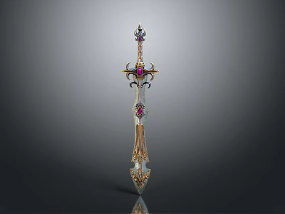 Ornate Decorative Sword With Golden Hilt Purple Gems And Intricate Design 3d model