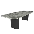 Modern Oval Veined Marble Dining Table With Dark Metal Legs Design