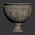 Intricately Carved Stone Garden Ornament Bowl With Decorative Patterns And Base