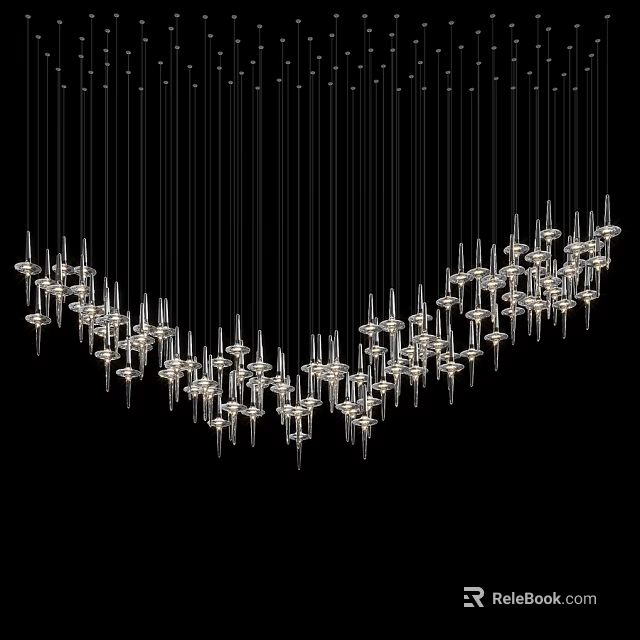 Modern Curved Crystal Chandelier With Multiple Hanging Glass Pendant Lights 3d model 