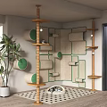 Multi Level Wooden Cat Tree With Green Scratching Posts And Cat Bed Platforms 3d model