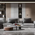 Modern Living Room Interior With Grey Sofa Storage Cabinets And Floor Lamp 3d model