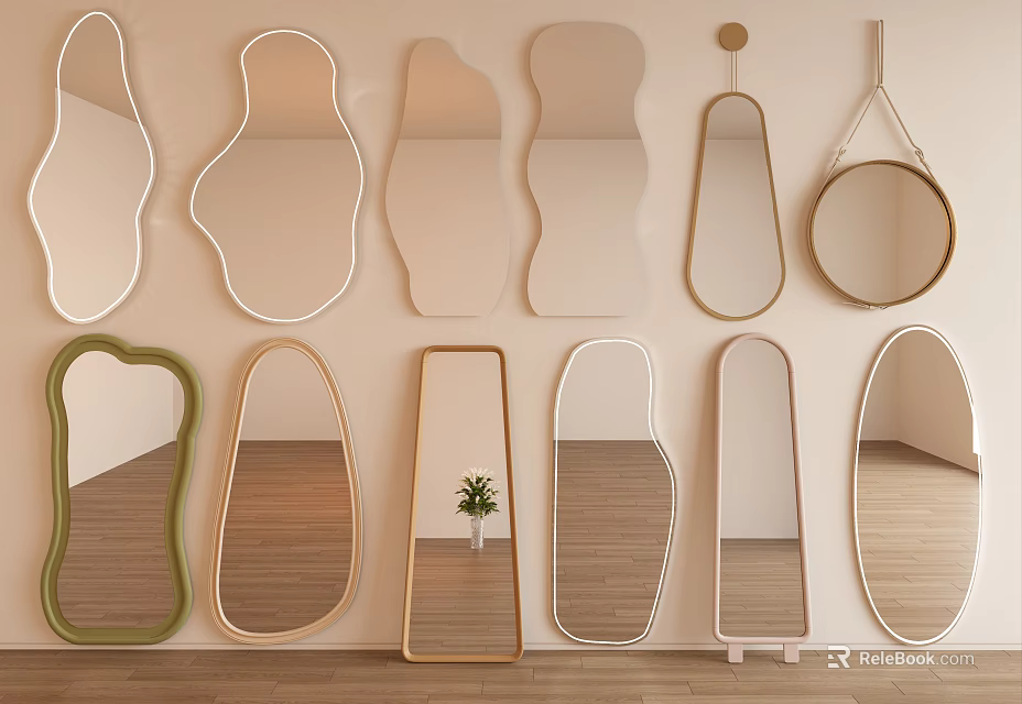 Various Shapes Decorative Wall Mounted Mirrors For Modern Home Interior Design 3d model