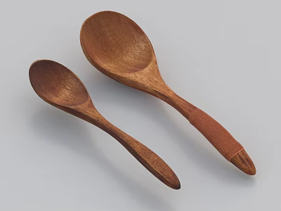 Elegant Handmade Wooden Cutlery Set With Two Natural Spoons For Kitchen Use 3d model