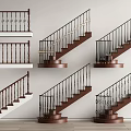 Stylish Staircase Collection With Decorative Railings And Brown White Steps 3d model