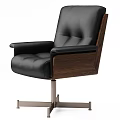 Stylish Black Leather Leisure Chair With Wooden Frame And Metal Swivel Base