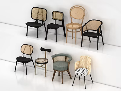 Stylish Multiple Design Accent Chairs With Woven Backs Upholstered Seats And Wooden Legs 3d model