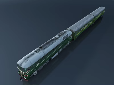 Vintage Green Train With Long Multiple Carriages Silver Roof And Classic Exterior Design 3d model