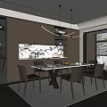 Modern Restaurant Interior With Marble Dining Table Leather Chairs And Pendant Lighting
