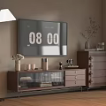 Wooden TV Stand with Flat Screen TV Drawers Glass Doors Decorative Items and Floor Lamp