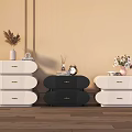 Modern White And Black Bedside Tables With Vases Fresh Flowers Dried Plants Alarm Clock