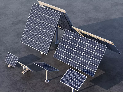 Outdoor Solar Panels As Household Appliances With Various Sizes And Mounting Brackets 3d model