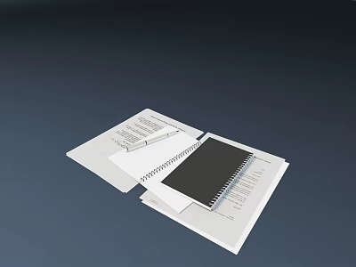 Black Spiral Notebook with Pen on White Papers and Sheets 3d model