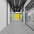 Modern Public Office Space With Open Corridor Glass Walls Gravel Flooring And Small Green Plants