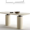 Minimalist Light Wood Dining Table With Cylindrical Legs Top And Simple Decorations