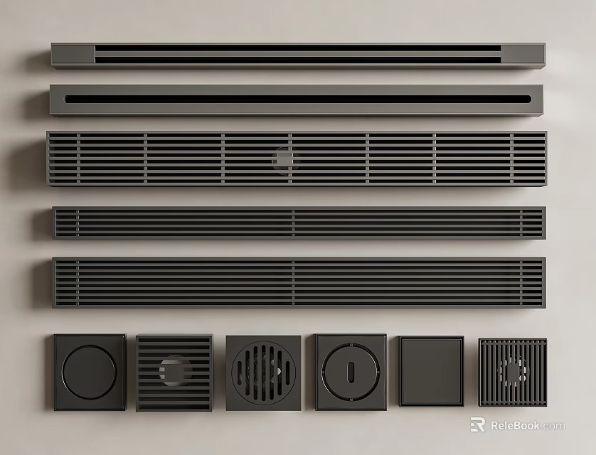 Different Black Vent Grille Styles Featuring Various Shapes And Sizes 3d model