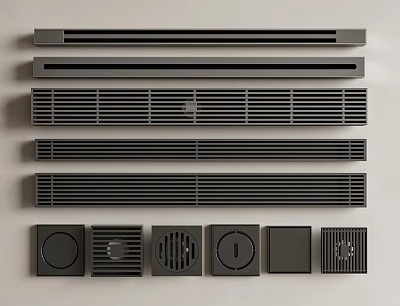 Different Black Vent Grille Styles Featuring Various Shapes And Sizes 3d model
