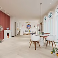 Bridal Shop Interior Design With Red Walls White Herringbone Floor Arched Windows And Potted Plants