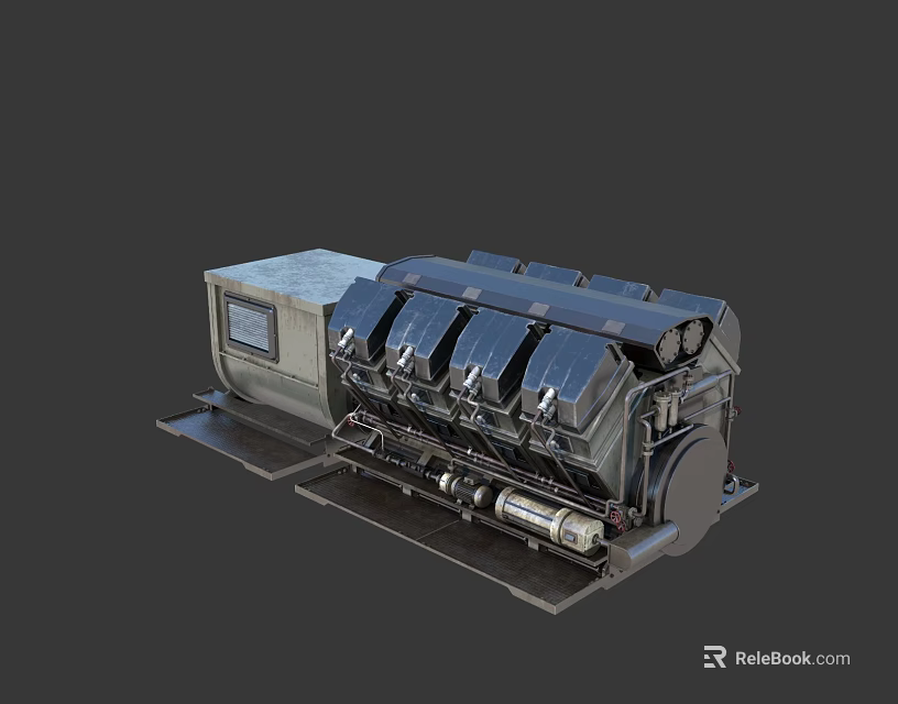 Industrial Heavy Duty Equipment Featuring Multiple Cylinders Control Panel And Steel Base Frame 3d model 