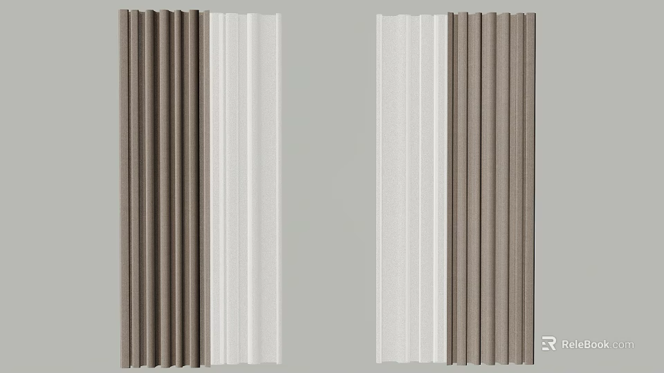 Elegant Brown White Curtains With Vertical Lines For Home Interior Decor 3d model