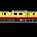 Yellow Red Passenger Train With Multiple Carriages On Rail Tracks And Windows 3d model