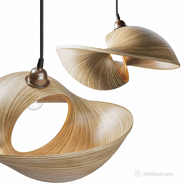 Unique Modern Ceiling Lamps with Wooden Texture Curved Spiral Shape and Metal Accents 3d model 