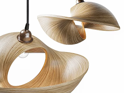 Unique Modern Ceiling Lamps with Wooden Texture Curved Spiral Shape and Metal Accents 3d model