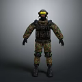 Military Soldier In Camouflage Uniform With Helmet Goggles And Tactical Gear