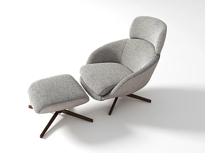 Modern Minimalist Single Sofa With Gray Fabric Upholstery And Wooden Leg Ottoman 3d model