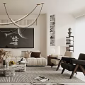 Modern Living Room Interior Design With Upholstered Sofa Marble Coffee Table And Abstract Wall Art