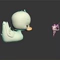 White Duck Toy Facing Green Frog Toy Playing Violin On Dark Background With Reflection 3d model