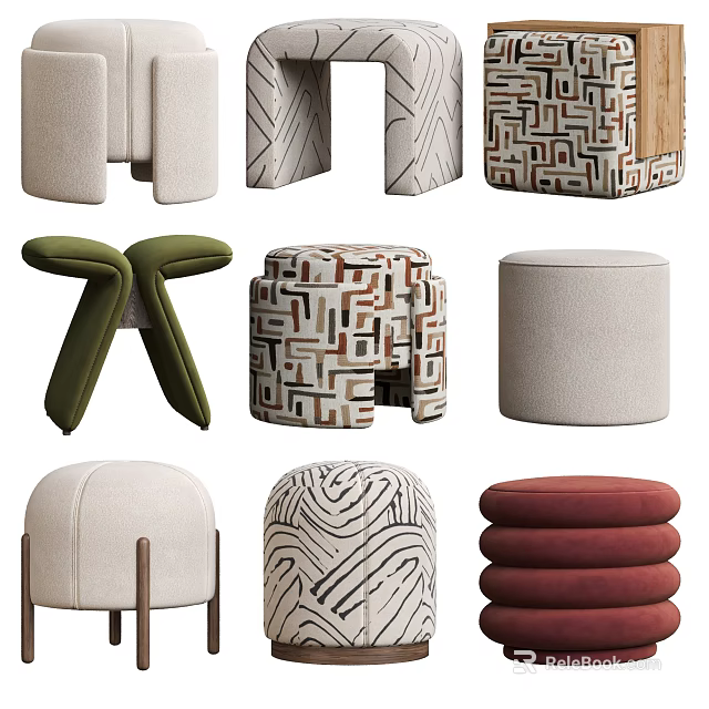 Modern Stools With Various Unique Designs And Stylish Patterns For Home Decor 3d model