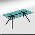 Modern Glass Top Dining Table With Red Crossed Legs And Minimalist Design