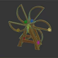 Decorative Wooden Windmill Model With Curved Blades Gray Balls And Stand