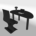 Modern Minimalist Black Oval Desk With Laptop And Lamp Beside Stylish Wavy Chair