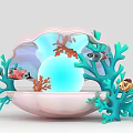 Pink Shell Shaped Photo Spot With Blue Background Green Corals And Colorful Fish
