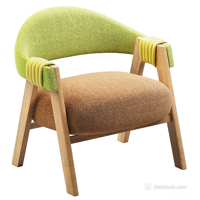 Modern Single Sofa With Green Upholstered Back Yellow Armrest Accents And Brown Cushioned Wooden Frame 3d model 