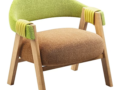 Modern Single Sofa With Green Upholstered Back Yellow Armrest Accents And Brown Cushioned Wooden Frame 3d model