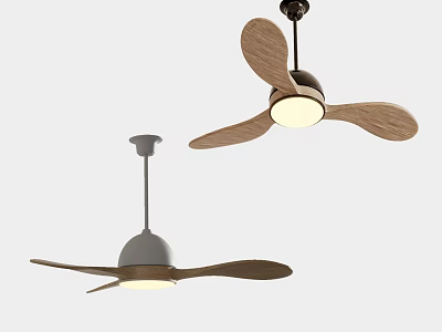 Modern Ceiling Fan Light With Wooden Blades And Different Colored Bases For Home Interior 3d model