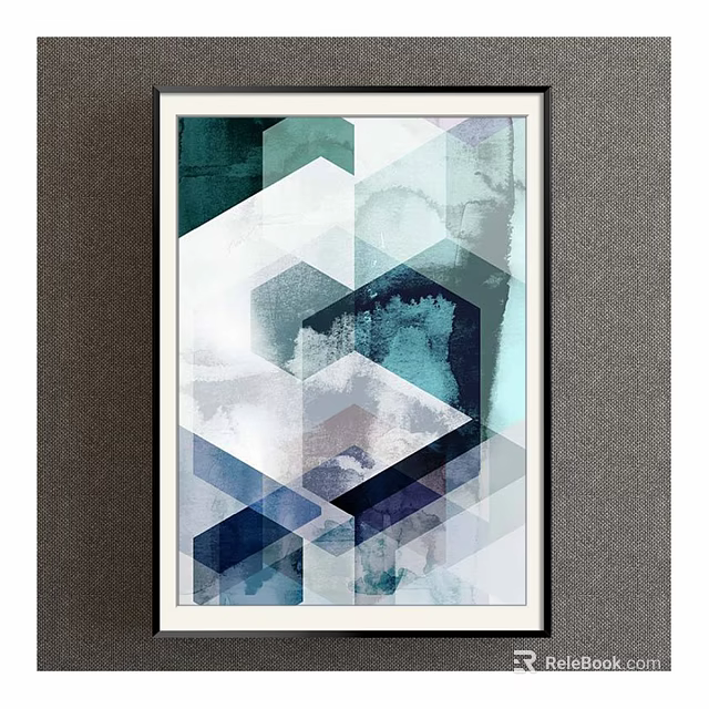 Framed Abstract Wall Art With Geometric Patterns In Teal Blue And Gray Tones 3d model
