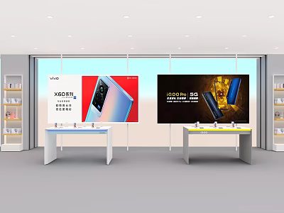 Retail Display Shelves with Mobile Phone Showcases and Digital Billboards in Modern Store 3d model