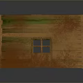 Rustic Wooden Building With Green Textured Wall Door And Glass Window