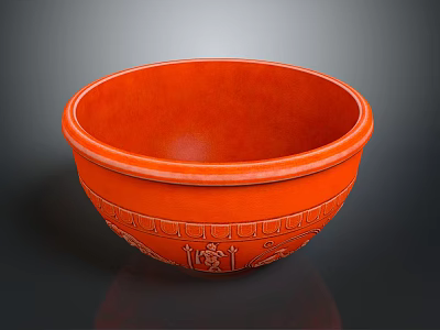 Orange Ceramic Bowl With Intricate Carved Patterns And Smooth Interior Surface 3d model