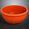 Orange Ceramic Bowl With Intricate Carved Patterns And Smooth Interior Surface 3d model