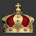 Royal Red Velvet Crown with Gold Trim Colorful Gemstones and Cross Top