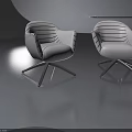 Two Modern Landscape Sculpture Chairs With White Striped Design And Metal Legs