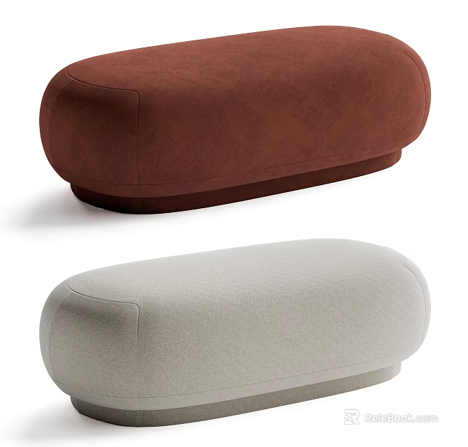 Modern Upholstered Sofa Stools in Brown and Light Gray Oval Design 3d model