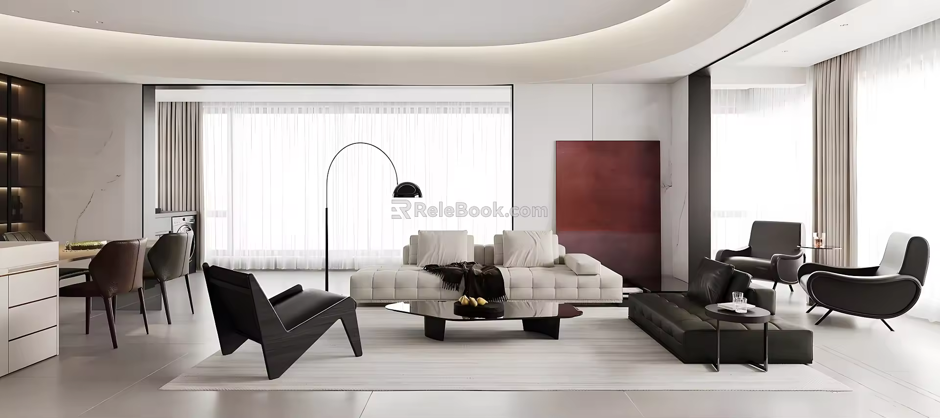 Modern Guest Restaurant Large Flat Floor Guest Restaurant No Main Lamp Guest Restaurant Sofa Coffee Table Combination Module Combination Sofa Cross Hall Guest Restaurant 3d model
