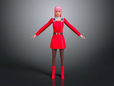 Game And Movie Character With Pink Hair In Red Dress Black Stockings And Red Boots 3d model